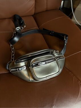 Alexander Wang Attica Metallic Silver Leather Belt Bag Chain Crossbody bag